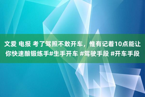 文爱 电报 考了驾照不敢开车，惟有记着10点能让你快速酿锻练手#生手开车 #驾驶手段 #开车手段
